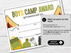 Boys Camp Awards, Summer Camp Certificate for Kids, Printable Certificate of Participation - Hot Chocolate Teachables