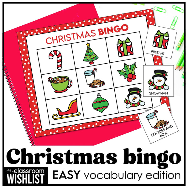 Christmas Bingo Game Preschool & Kindergarten | ESL Holiday Vocabulary Activity - Hot Chocolate Teachables