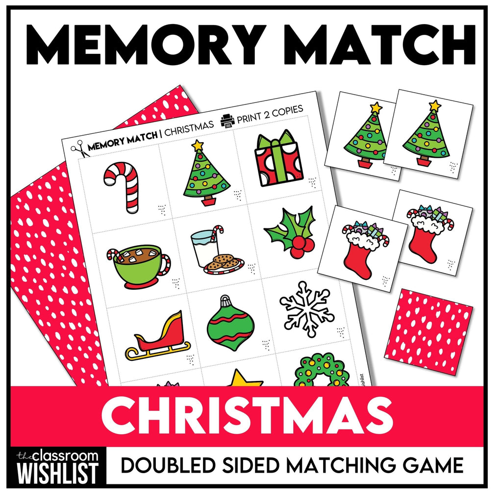 Christmas Memory Game | Picture Cards | Holiday Vocabulary Matching Activity - Hot Chocolate Teachables