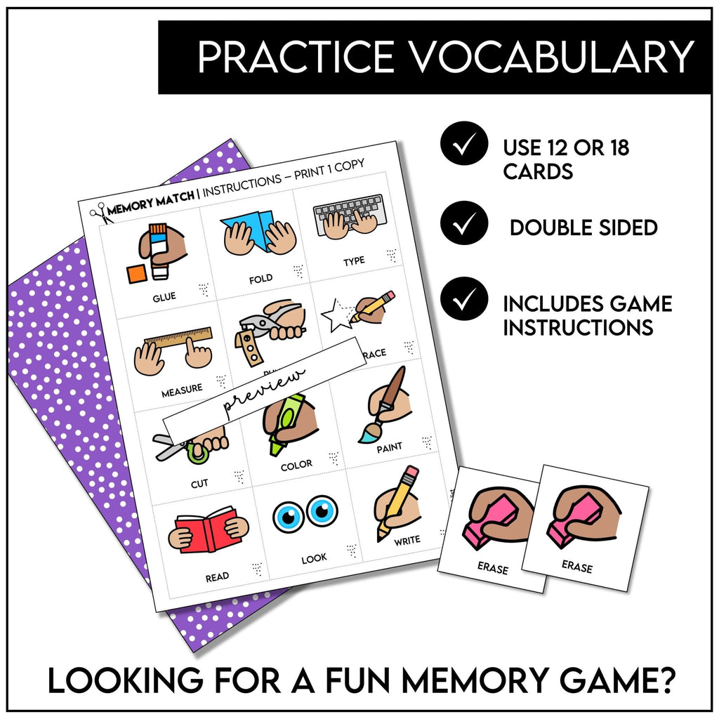 Classroom Instructions Memory Game | Useful Classroom Vocabulary Card Game - Hot Chocolate Teachables