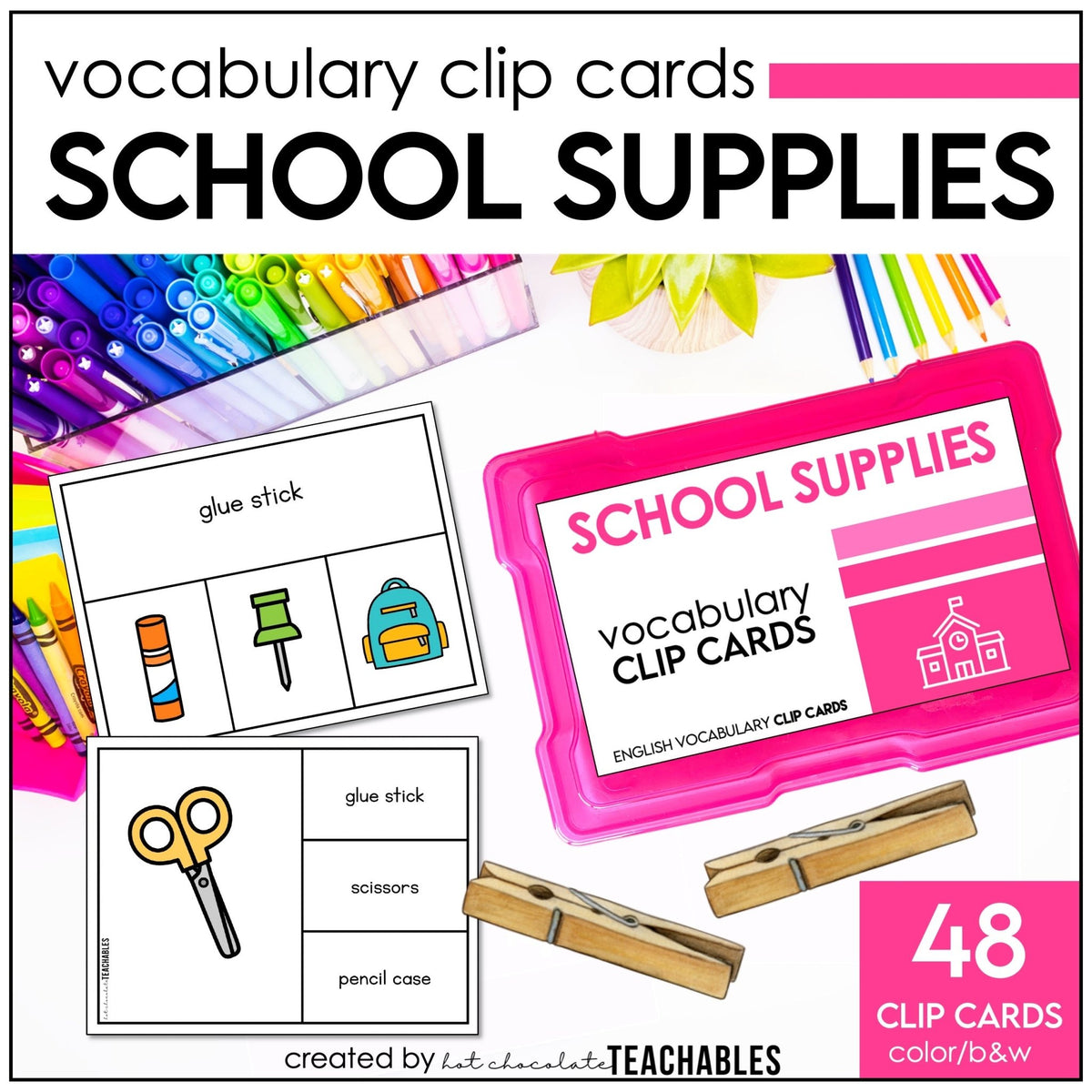 Classroom & School Supplies Vocabulary CLIP CARDS for ELL - ESL - EFL ...