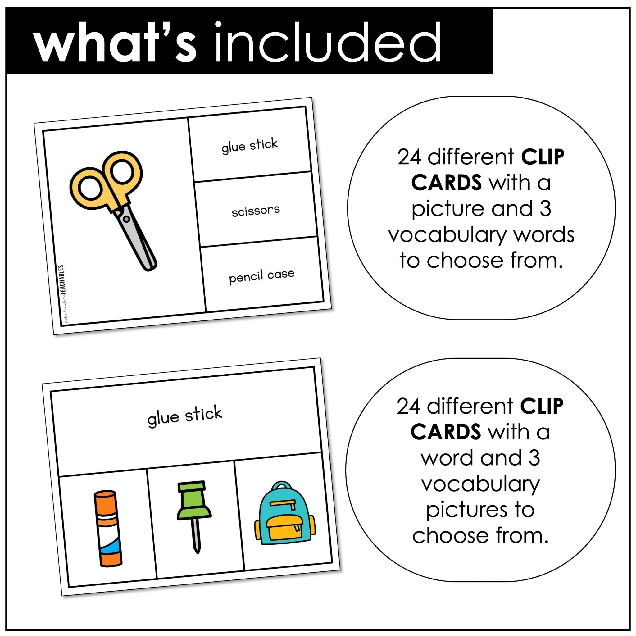 Classroom & School Supplies Vocabulary CLIP CARDS for ELL - ESL - EFL ...