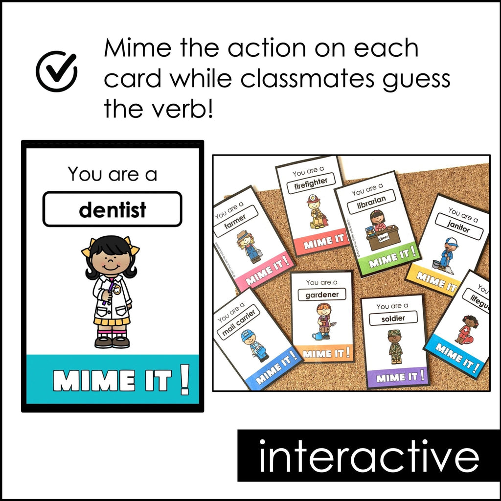 Community Helpers Charades - Who am I? Miming Game Cards for Kids - Hot Chocolate Teachables