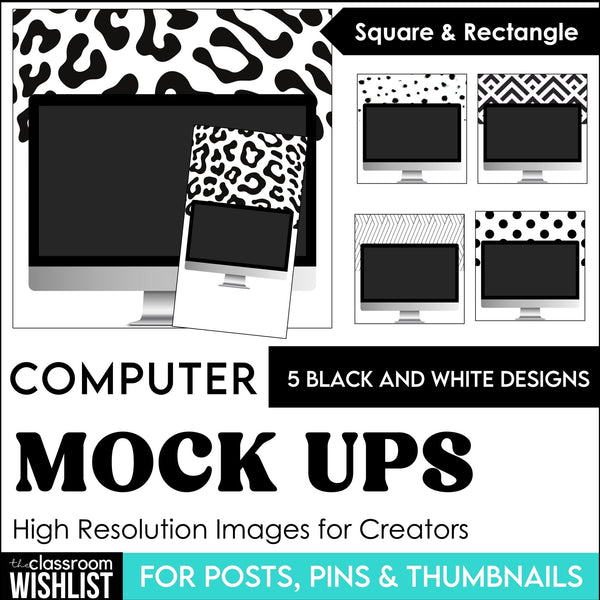 COMPUTER SCREEN Mockups for Digital Resources - Black & White - Add text & images - Hot Chocolate Teachables