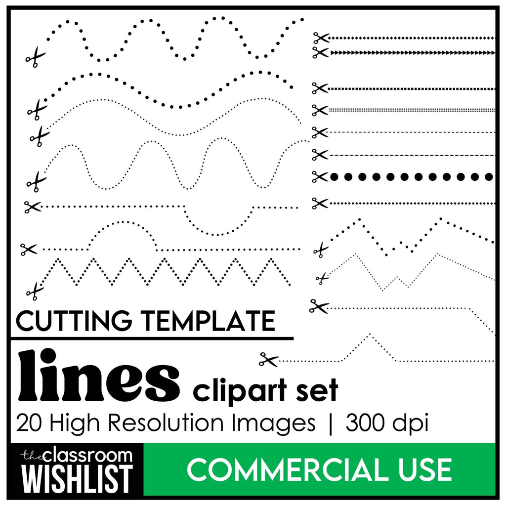 Cutting Lines Template | Scissors - Straight , Curvy, Zig Zag Lines Clip Art - Hot Chocolate Teachables