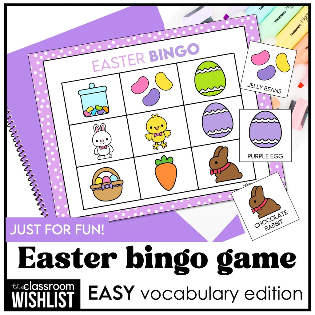 Easter Bingo Game | Fun Vocabulary Activity for Preschool, Kindergarten, and ESL - Hot Chocolate Teachables