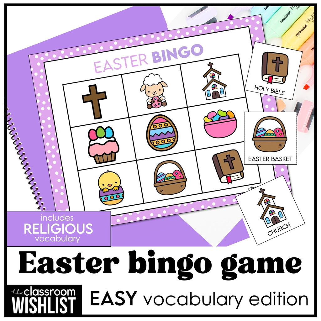 Easter Bingo Game | Includes Religious Vocabulary, Preschool, Kindergarten, ESL - Hot Chocolate Teachables