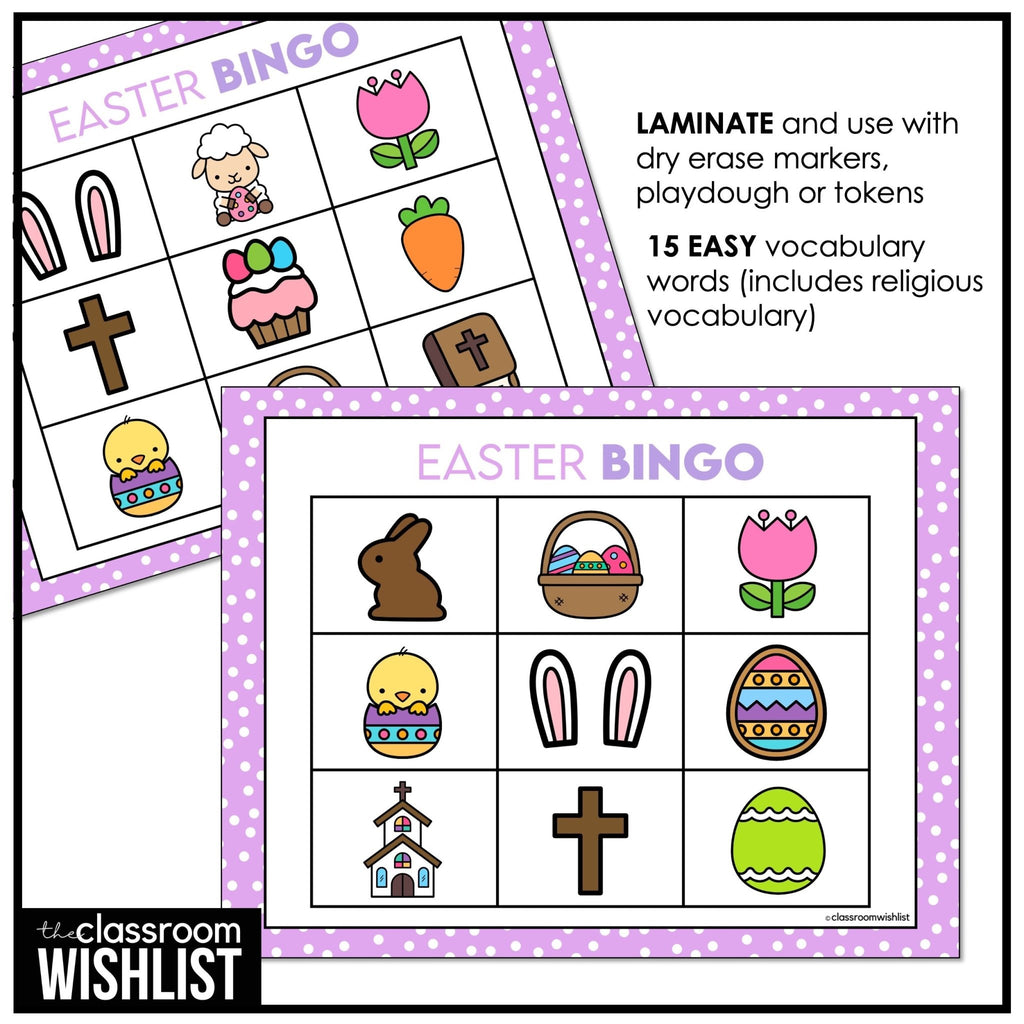 Easter Bingo Game | Includes Religious Vocabulary, Preschool, Kindergarten, ESL - Hot Chocolate Teachables