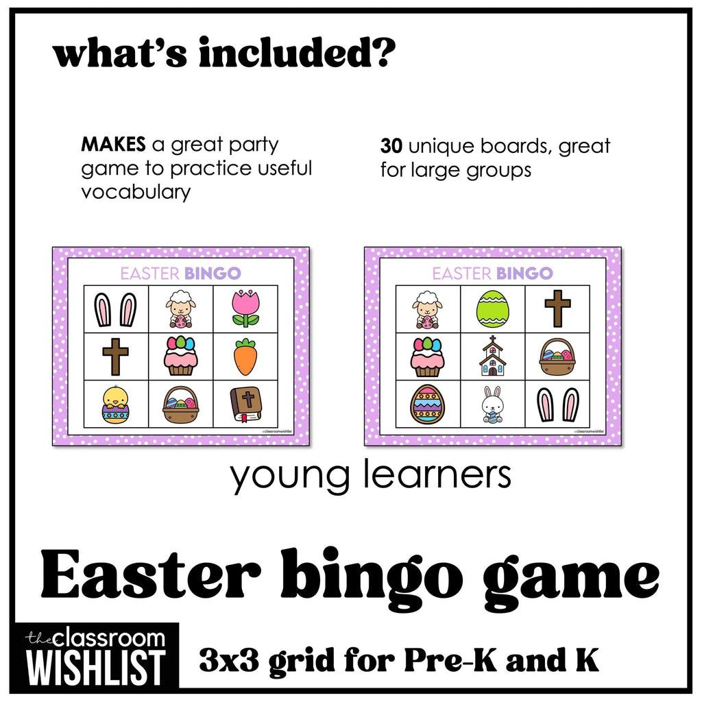 Easter Bingo Game | Includes Religious Vocabulary, Preschool, Kindergarten, ESL - Hot Chocolate Teachables