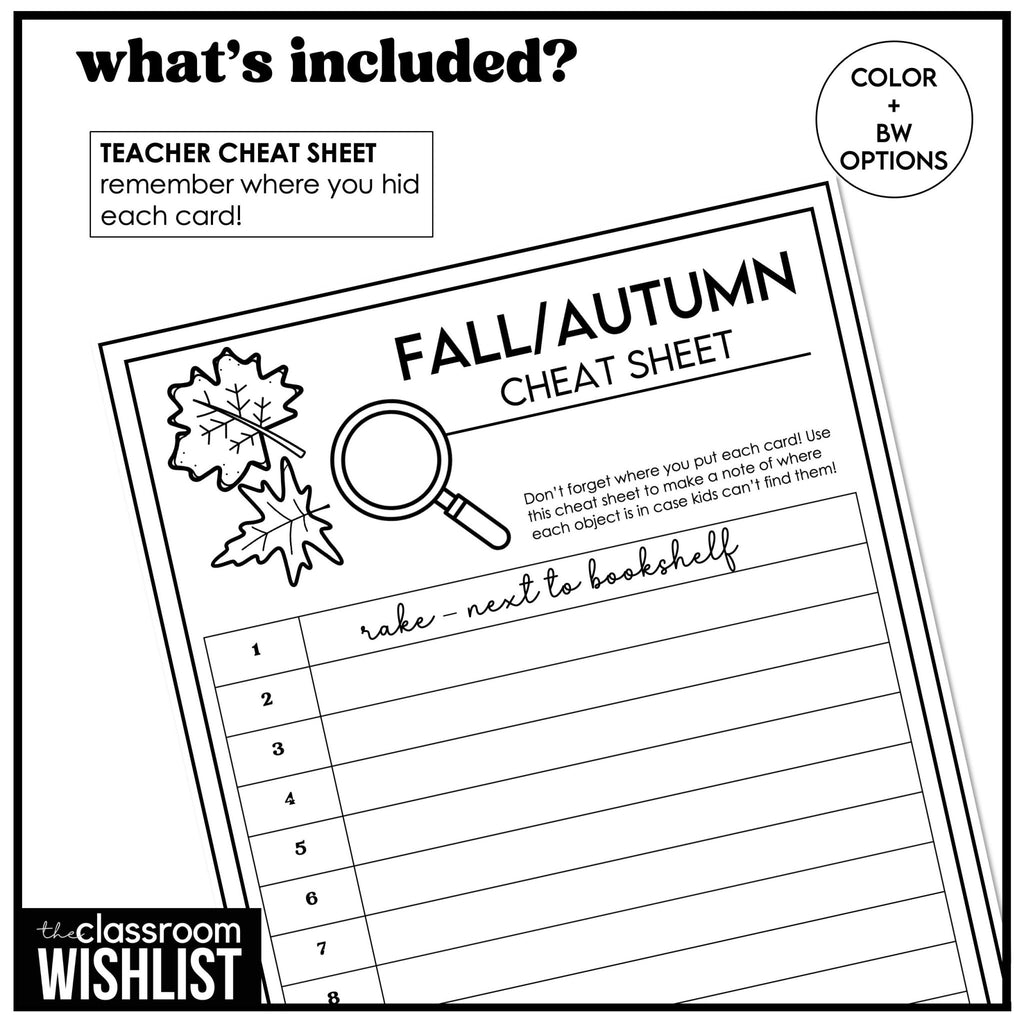 Fall Vocabulary Scavenger Hunt - Autumn Activity - Search for Objects w/ clues - Hot Chocolate Teachables