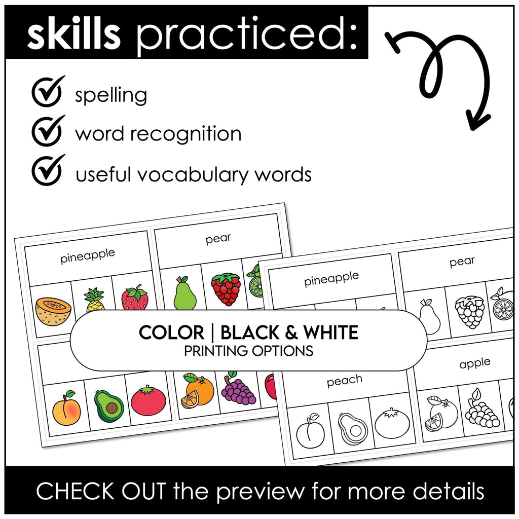 Fruit Vocabulary CLIP CARD activity task cards for ELL - ESL - EFL - Hot Chocolate Teachables