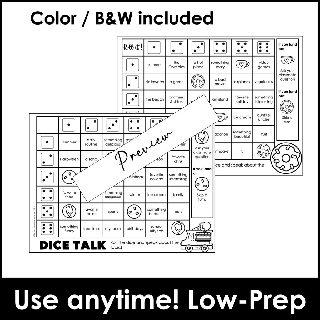 Getting to Know You - Ice Breakers - Speaking Practice Dice Game - Hot Chocolate Teachables