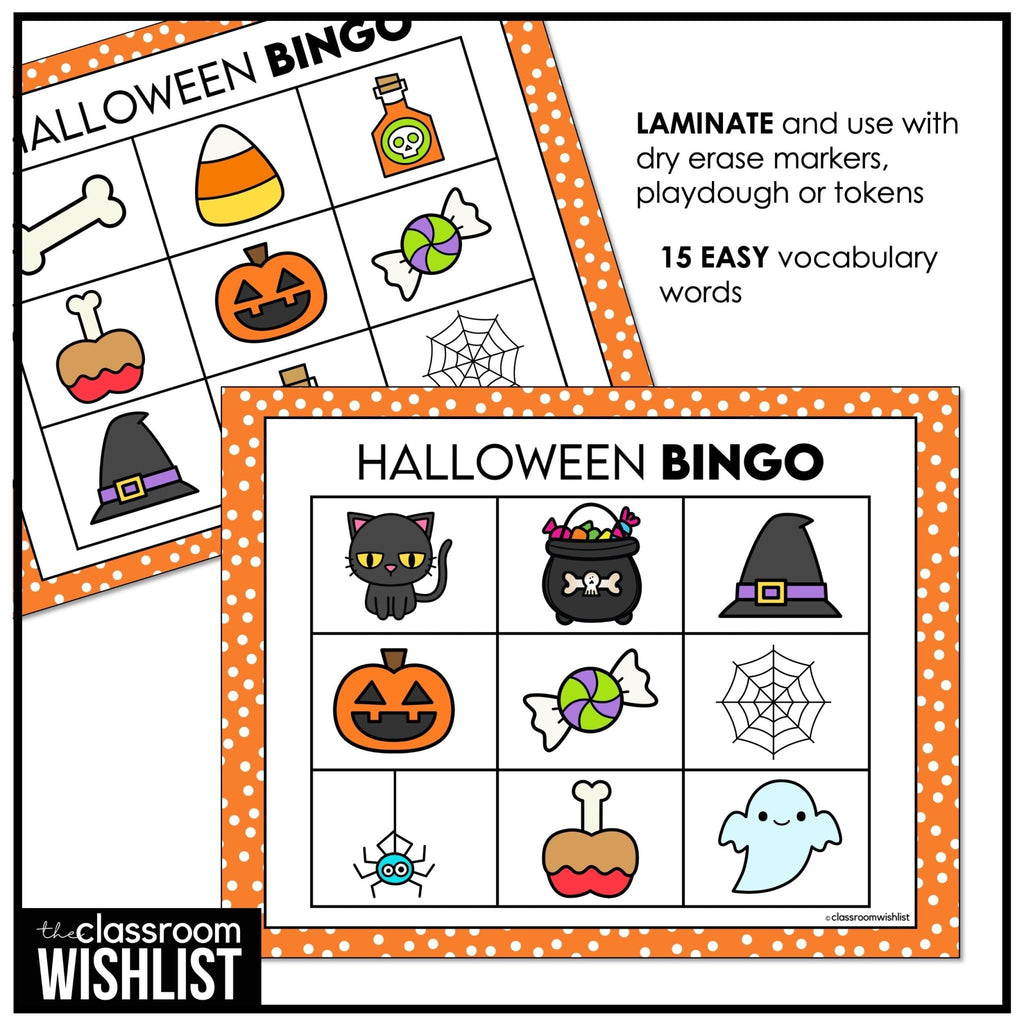 Halloween Bingo Game for Preschool & Kindergarten | Fun ESL Vocabulary Activity - Hot Chocolate Teachables