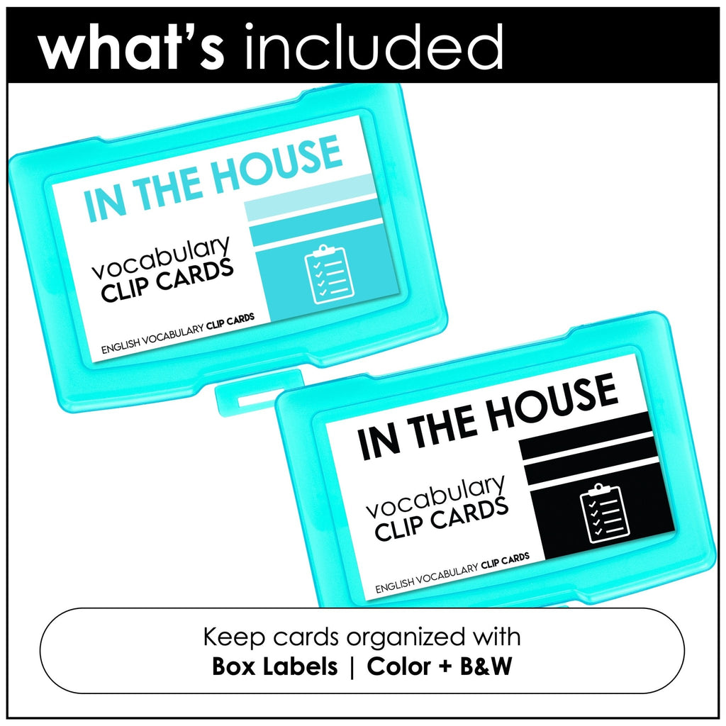 House Vocabulary CLIP CARD activity task cards for Household Objects - Hot Chocolate Teachables