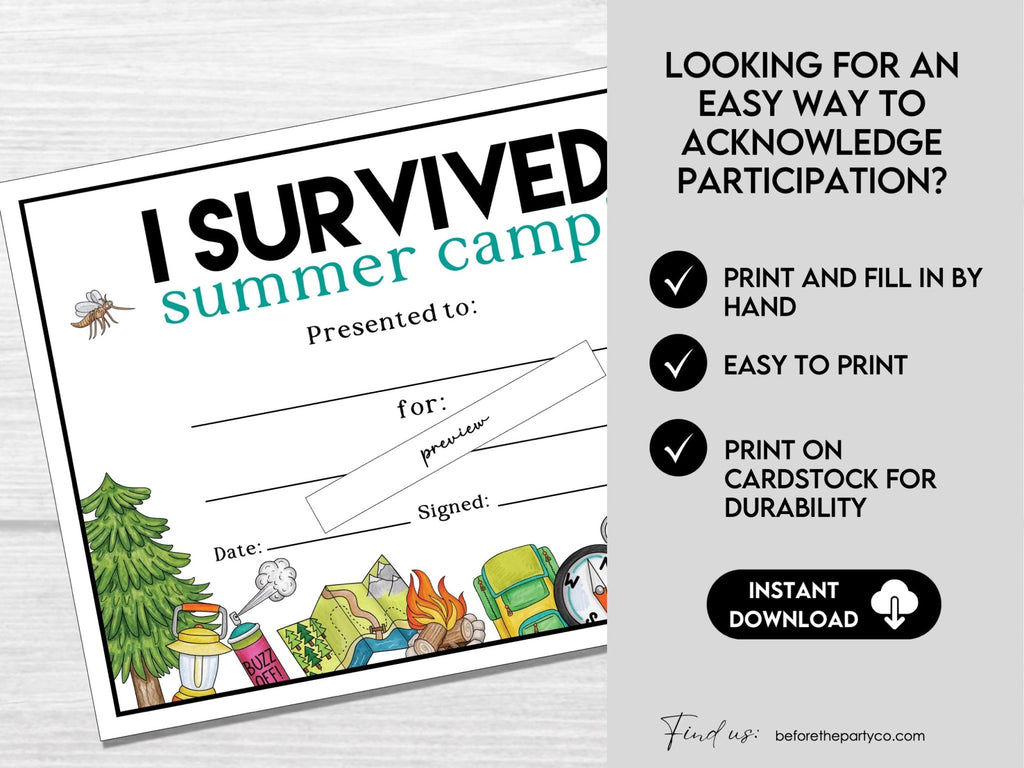 I Survived Summer Camp Awards, Summer Camp Certificate for Kids - Hot Chocolate Teachables