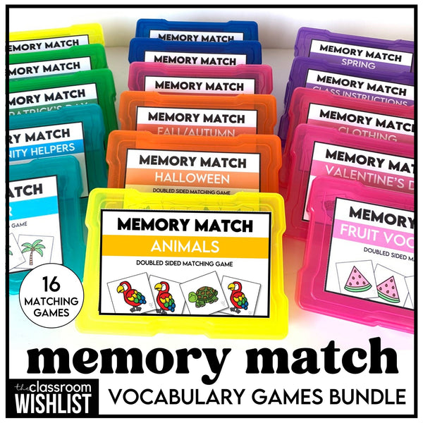 Memory Match Vocabulary Games Bundle for ESL - Core Vocab, Seasons, Holidays - Hot Chocolate Teachables