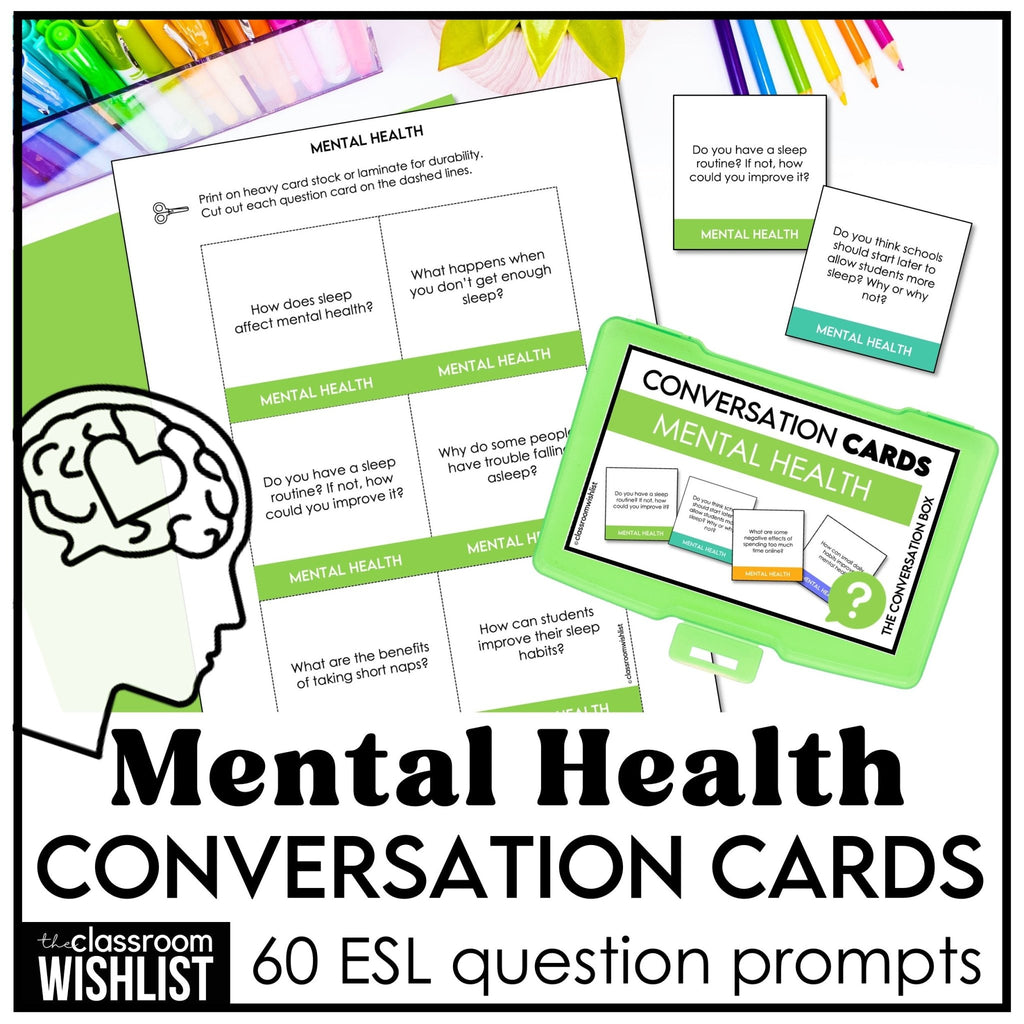 Mental Health & Well - Being Conversation Question Cards | 60 Discussion Prompts - Hot Chocolate Teachables