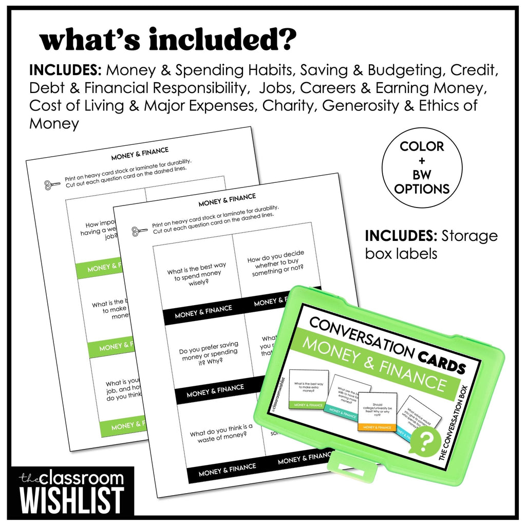 Money & Financial Responsibility Conversation Cards | 60 Discussion Prompts - Hot Chocolate Teachables