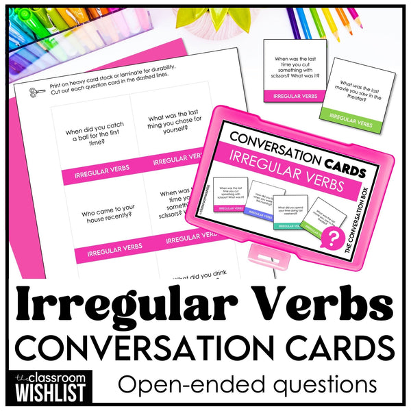 Past Simple Irregular Verb Conversation Cards | 60 Open - Ended Speaking Questions - Hot Chocolate Teachables