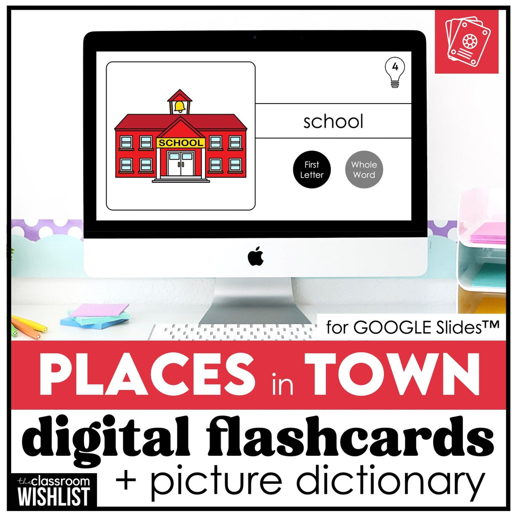 Places in a Town - Digital Flashcards & Picture Dictionary for Google Slides™ - Hot Chocolate Teachables