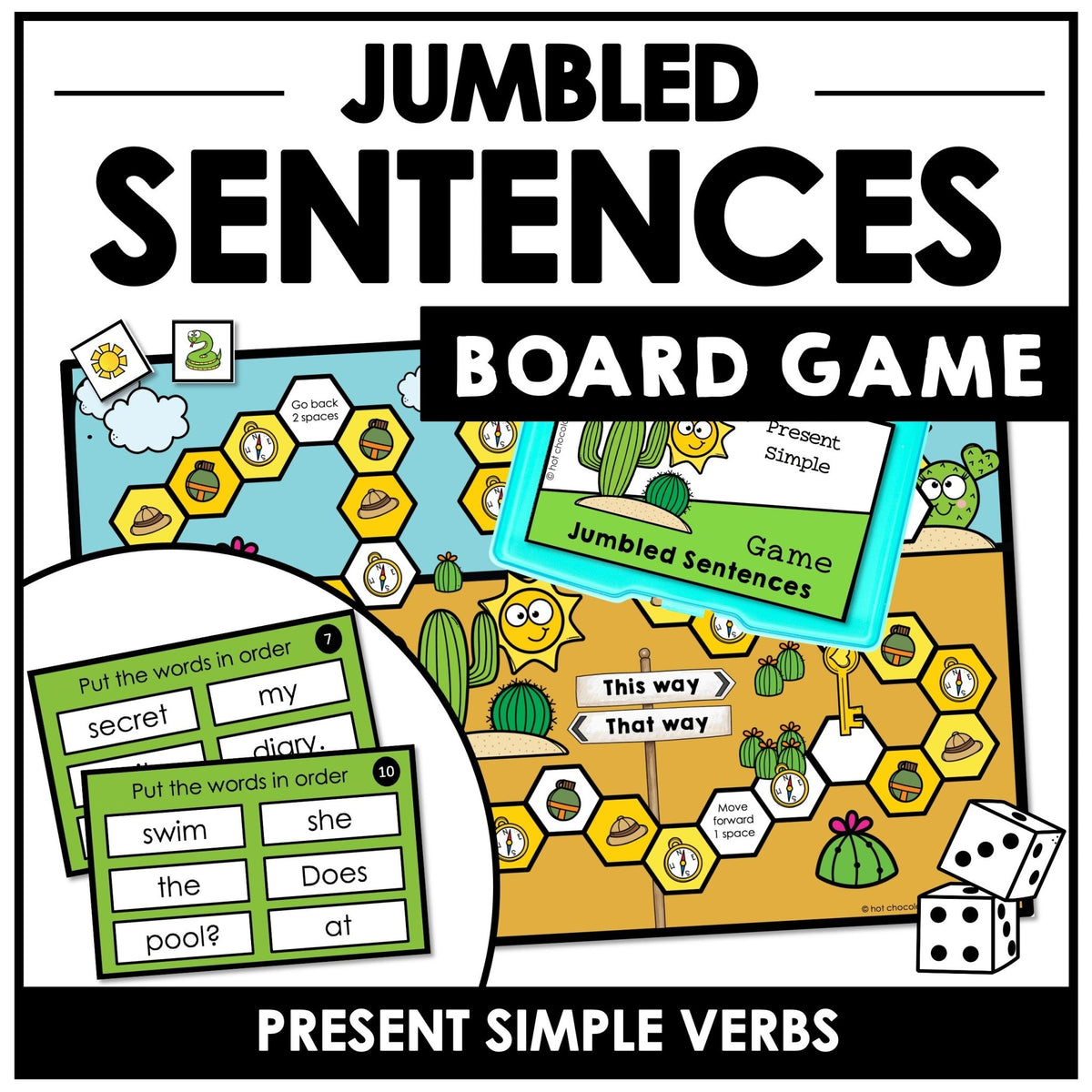 Sentence Building Board Game | Present Continuous – Hot Chocolate Teachables