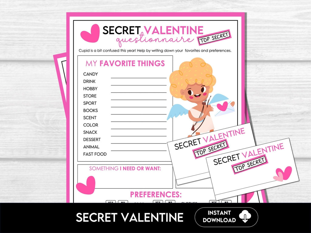 Printable Secret Valentine Questionnaire for Fun Gift Exchange, Valentine's Day Gift Swap Ideas, Galentine's Day Secret Gift Exchange Ideas - Hot Chocolate Teachables