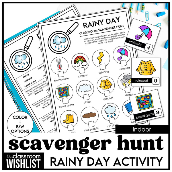 Rainy Day Indoor Class Scavenger Hunt - Object Search Game with Clues - Hot Chocolate Teachables