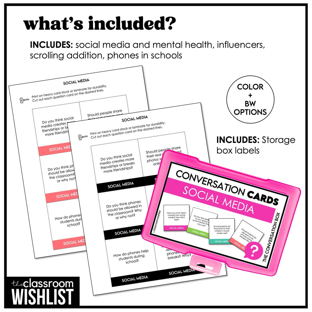 Social Media & Digital Life Conversation Cards | 60 ESL Discussion Questions - Hot Chocolate Teachables