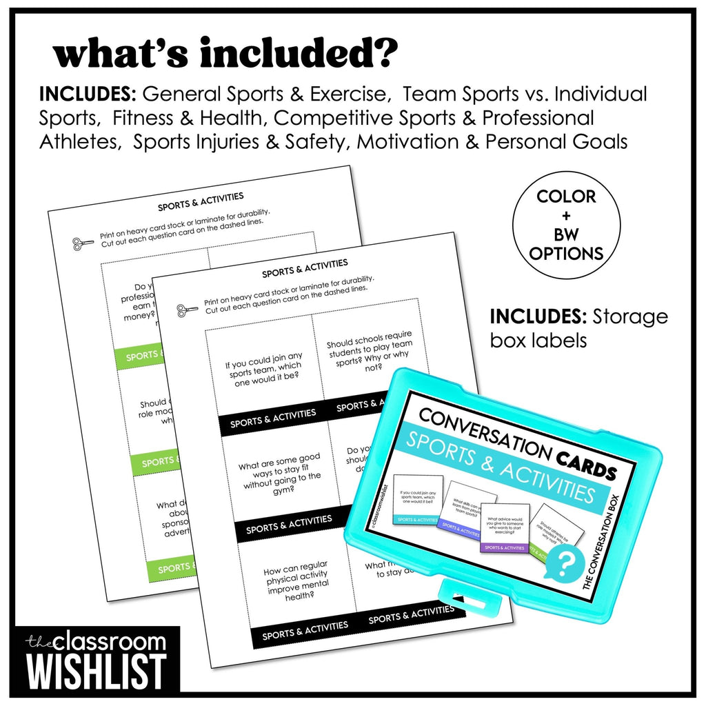 Sports & Physical Activities Conversation Starters | Question Cards | ESL, EFL - Hot Chocolate Teachables