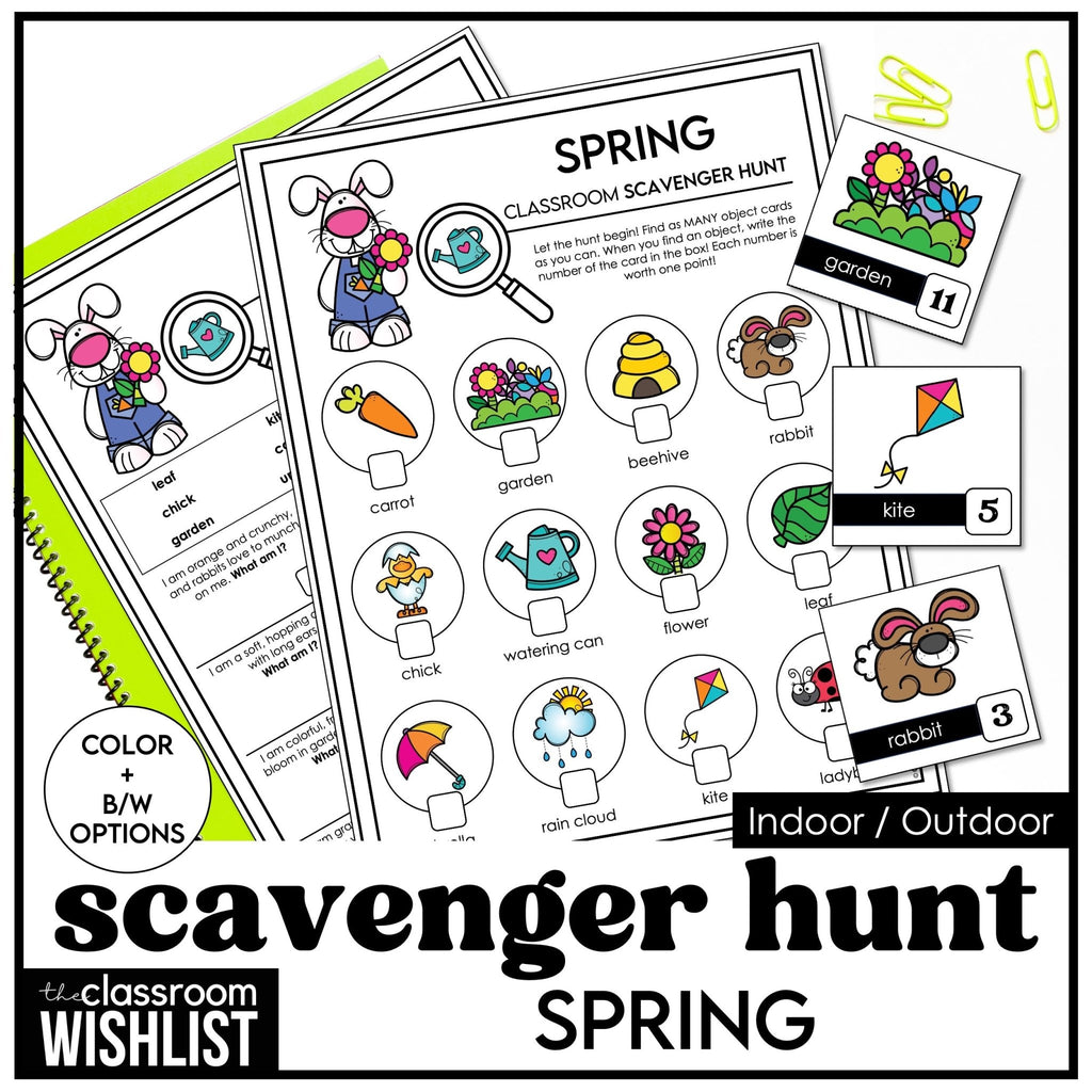 Spring Vocabulary Class Scavenger Hunt - Object Search Game with Clues - Hot Chocolate Teachables