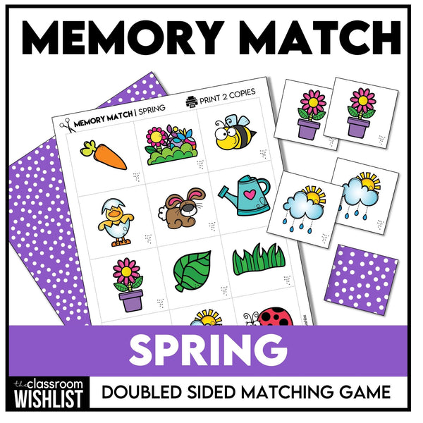 Spring Vocabulary Memory Match Game | Printable Matching Activity - Hot Chocolate Teachables