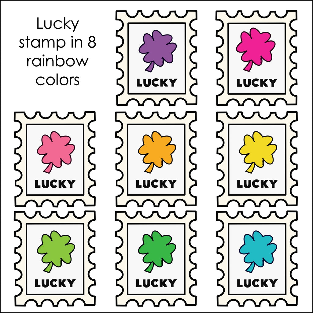 St. Patrick's Day Day Postage Stamps | Lucky Shamrock Clipart | Shamrock Stamps - Hot Chocolate Teachables