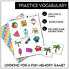 Summer Vocabulary Memory Game - 24 Picture Cards - Matching Activity - Hot Chocolate Teachables