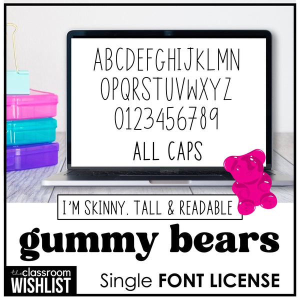 Tall - Skinny - Readable Handwritten Font - Single Font License for GUMMY BEARS - Hot Chocolate Teachables