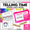 Telling Time to the Hour & Half Past Vocabulary CLIP CARD activity - Hot Chocolate Teachables