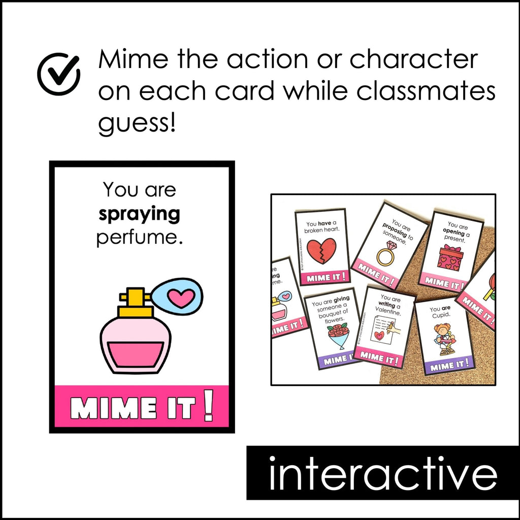 Valentine's Day Action Verb Charades : Present Continuous Miming Cards - Hot Chocolate Teachables