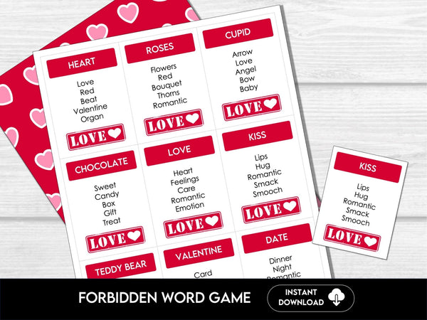 Valentine's Day Forbidden Word Game, Valentine's Day Taboo - Style Game, Printable Valentine's Day Party Games for Kids, Galentine's, Adults - Hot Chocolate Teachables