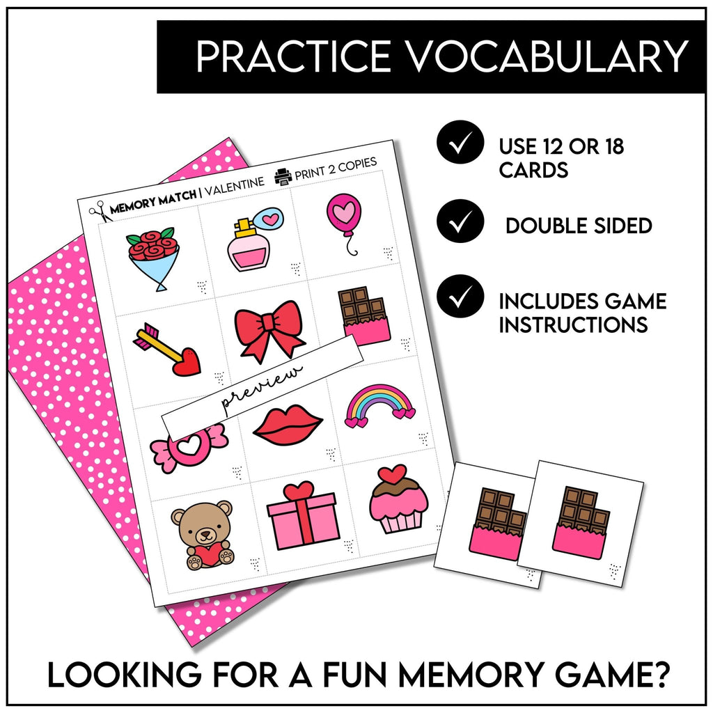 Valentine's Day Memory Match Game | Printable Matching Activity - Hot Chocolate Teachables