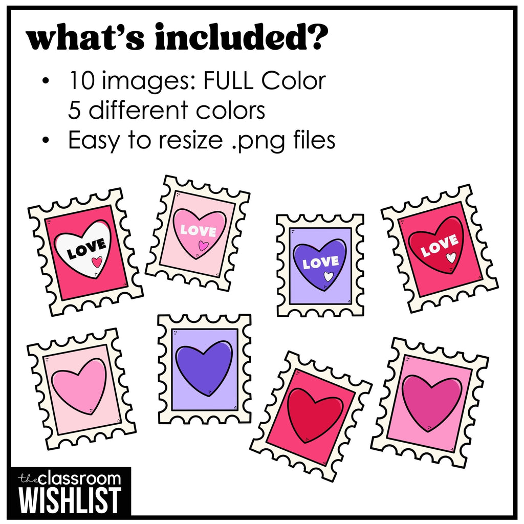 Valentine's Day Postage Stamps | Love Hearts Clipart - Hot Chocolate Teachables