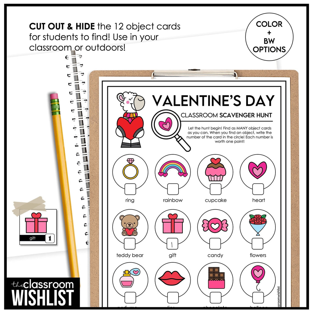 Valentine's Day Vocabulary Scavenger Hunt - Classroom Party Game with Clues - Hot Chocolate Teachables