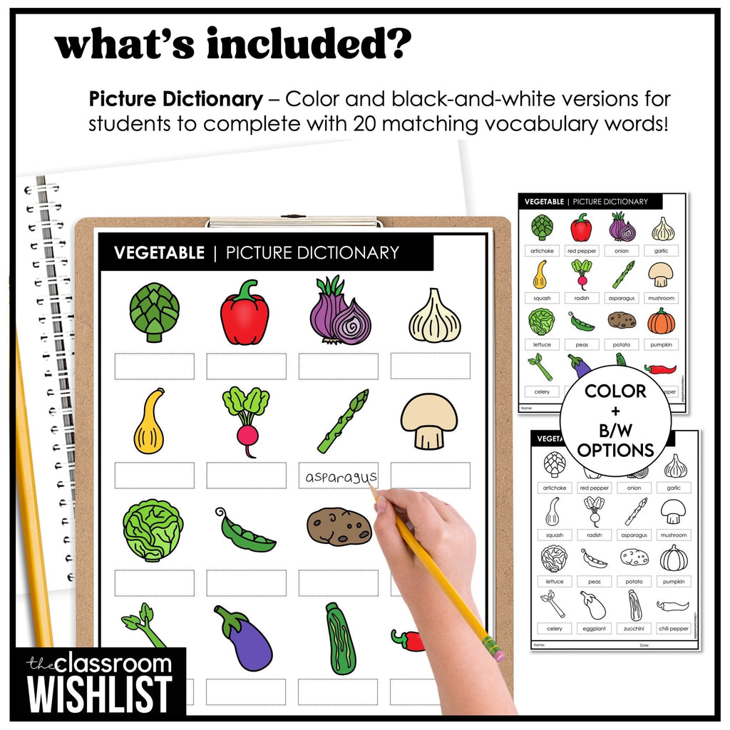 Vegetable Vocabulary - Digital Flashcards & English Picture Dictionary for ESL - Hot Chocolate Teachables