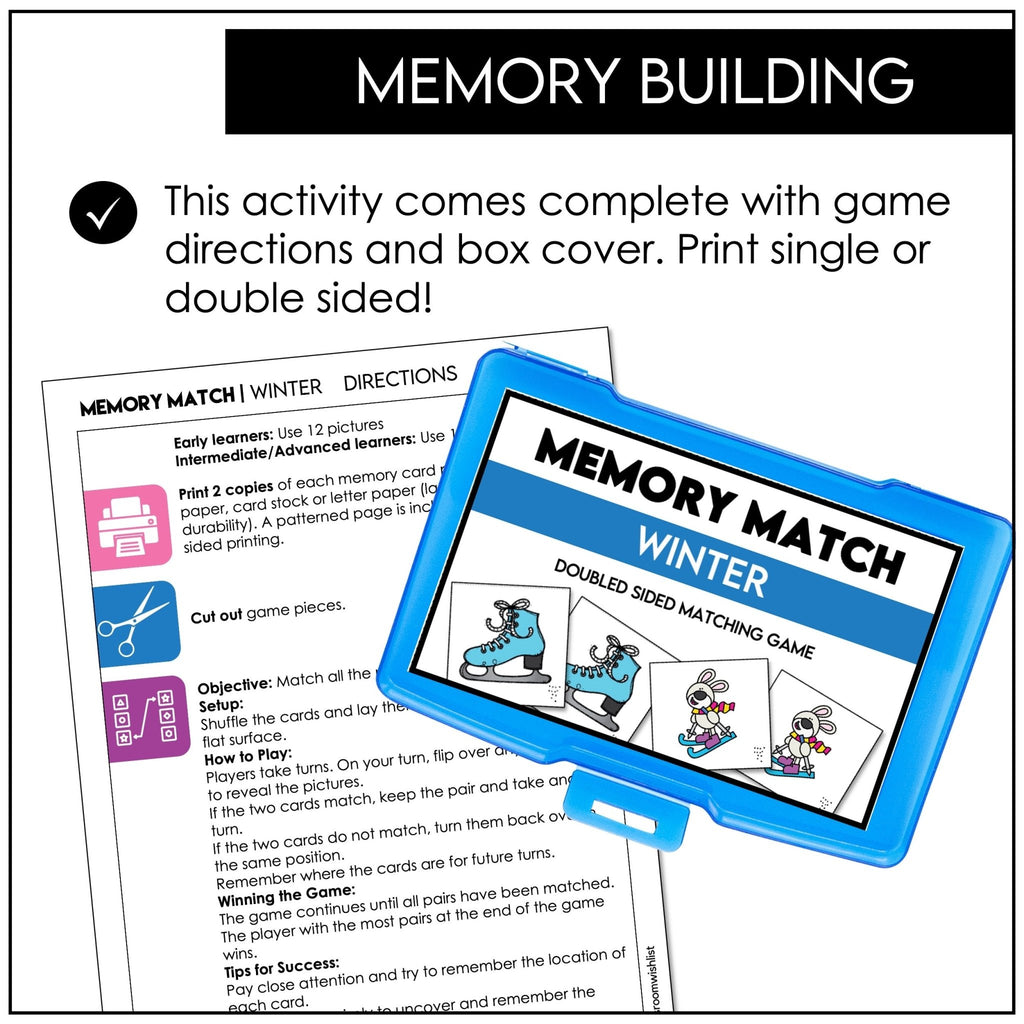 Winter Memory Game | Cold Weather Vocabulary Picture Match Cards - Hot Chocolate Teachables