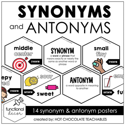 Antonyms & Synonyms Grammar Bulletin Board Posters – Hot Chocolate ...