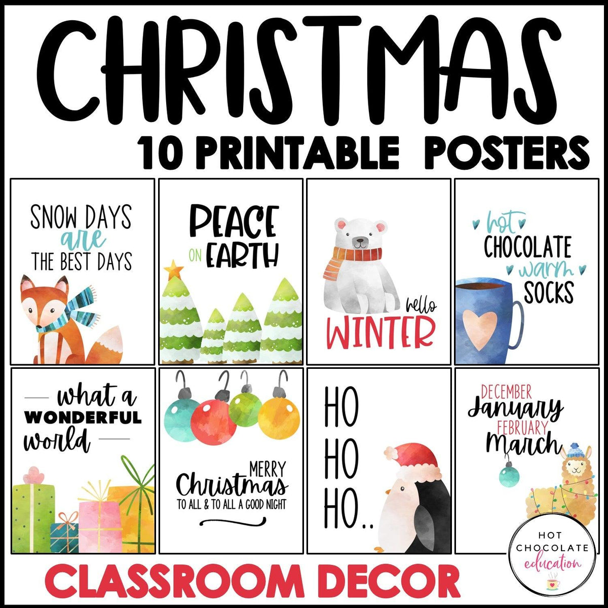 Winter Snow Ice Christmas December January POSTERS Poster Set Inspirational  Puns Quote Decor Classroom Educational Resources Funny Season 