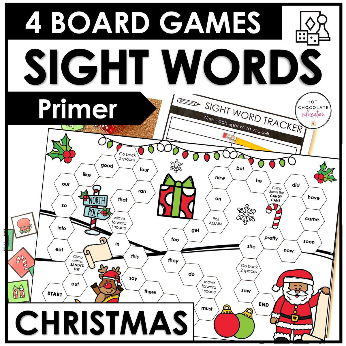 Christmas Sight Word Board Games : Primer List – Hot Chocolate Teachables