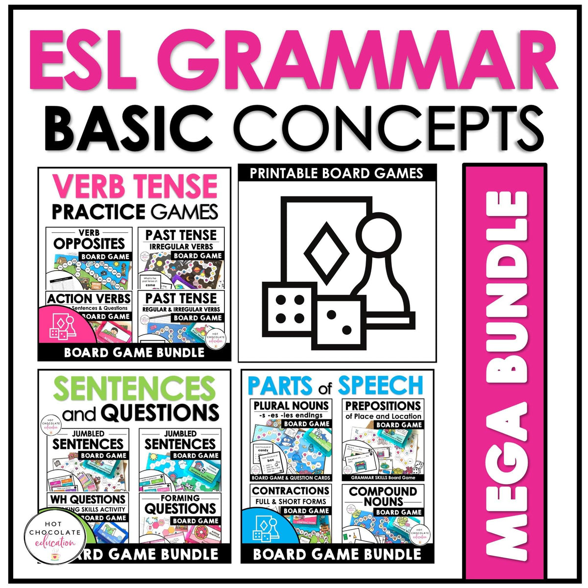 ESL Grammar Board Game Bundle - Parts Of Speech & Verbs – Hot Chocolate ...