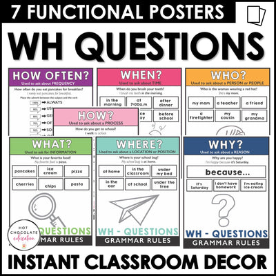 ESL Grammar Posters: Wh-Questions -What, When, Where, Why – Hot ...