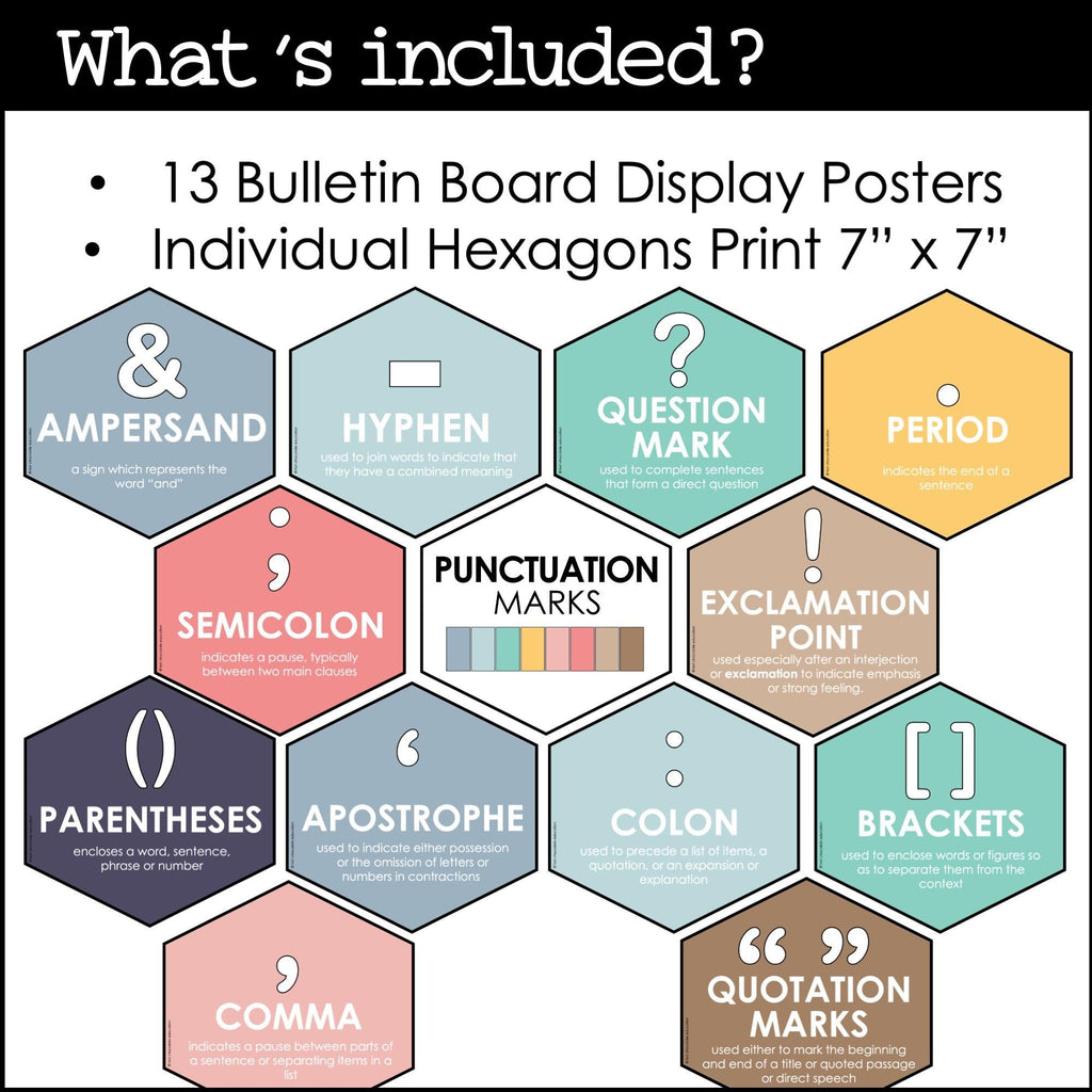 Punctuation Marks Posters: Visual Aid - Bulletin Board Classroom Decor - NEUTRAL - Hot Chocolate Teachables