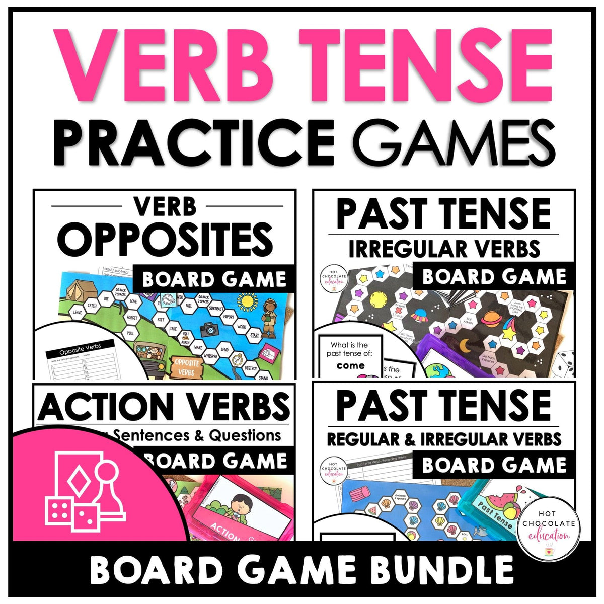 Verb Tense Board Games BUNDLE: Action Verbs & More – Hot Chocolate  Teachables